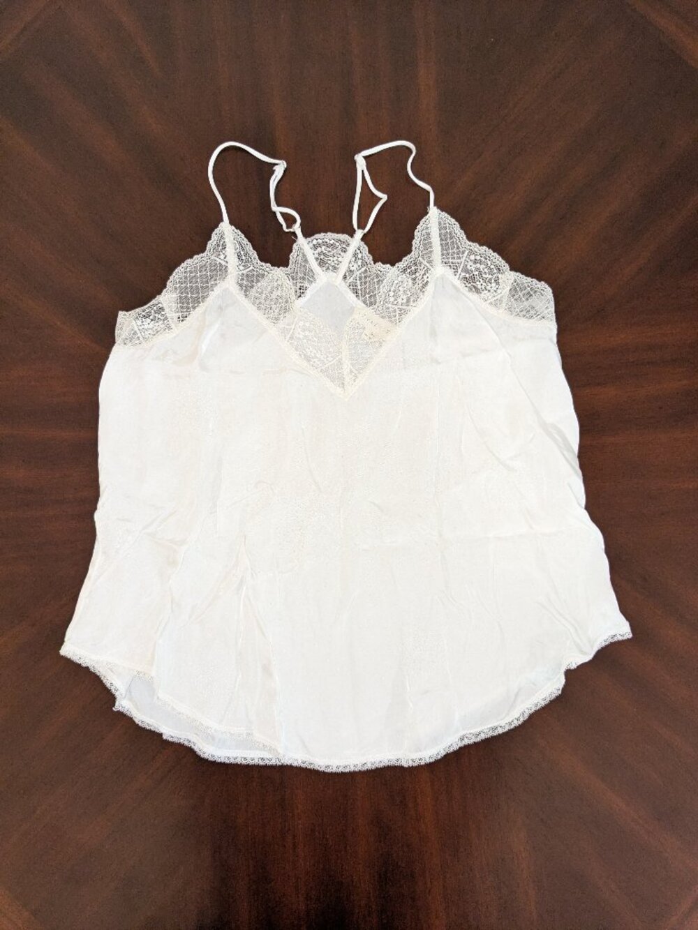 LoveStitch Deja Vu Classic Lace Trim Racerback Soft Cami Tank White Med Dainty